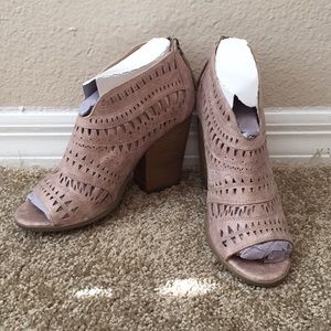 Never worn, taupe, heeled booties
